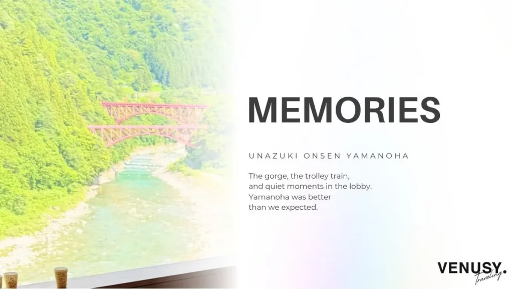 Unazuki Yamanoha review – cappuccino with a Kurobe Gorge view from the hotel lobby
