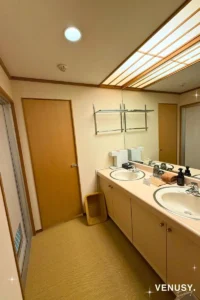 Double vanity with two sinks in our Unazuki Yamanoha guest room